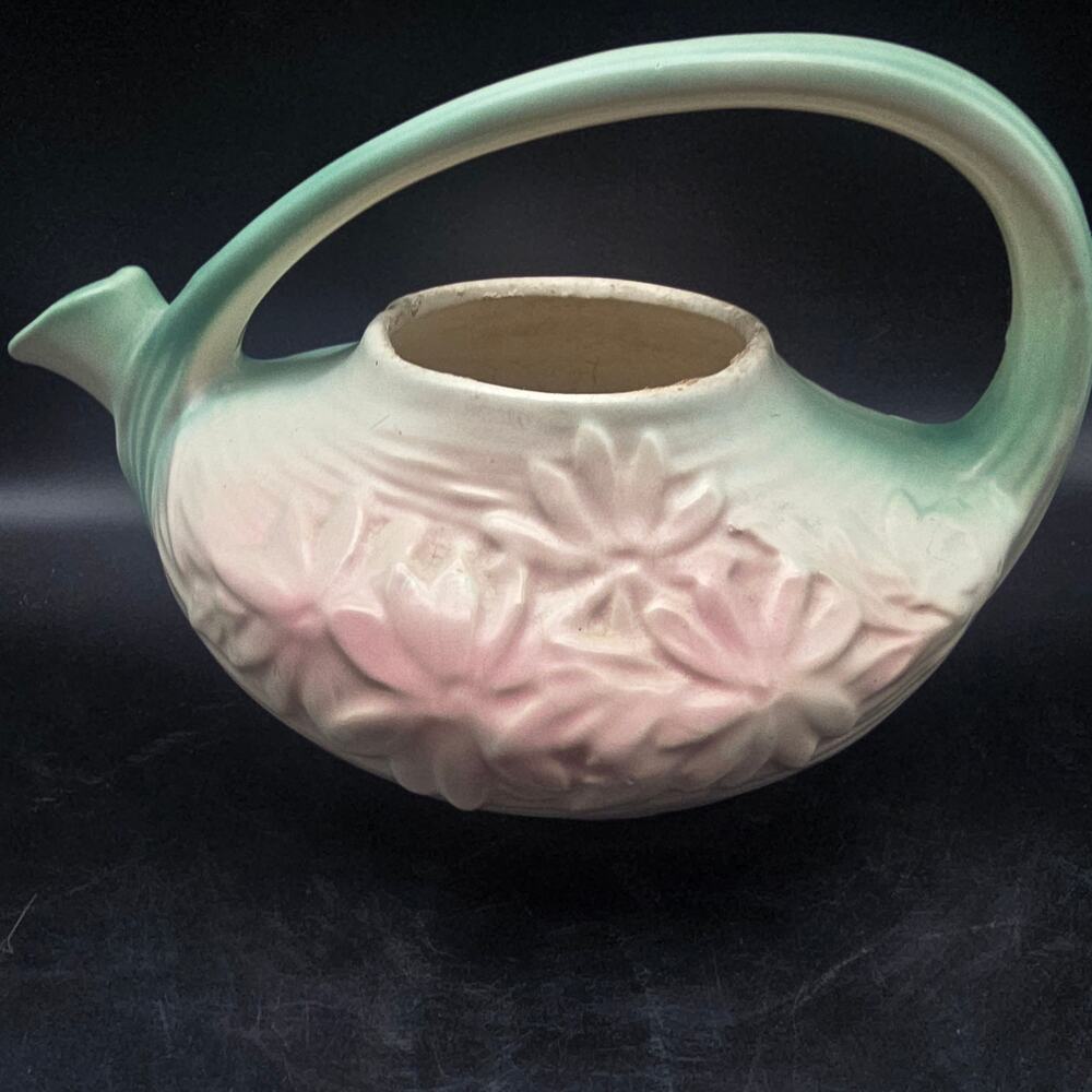 McCoy Pink Green Daisy Tea Pot No Lid Vintage USA Pottery